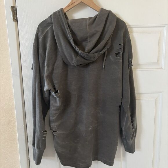 Men Thrashed Quarter Zip Pullover Hoodie Gray Size XL Grunge Punk Distressed 90s - Picture 9 of 14